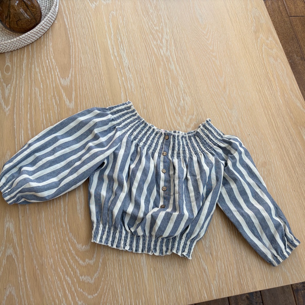Pink Lily Blue and White Striped Off-Shoulder Top